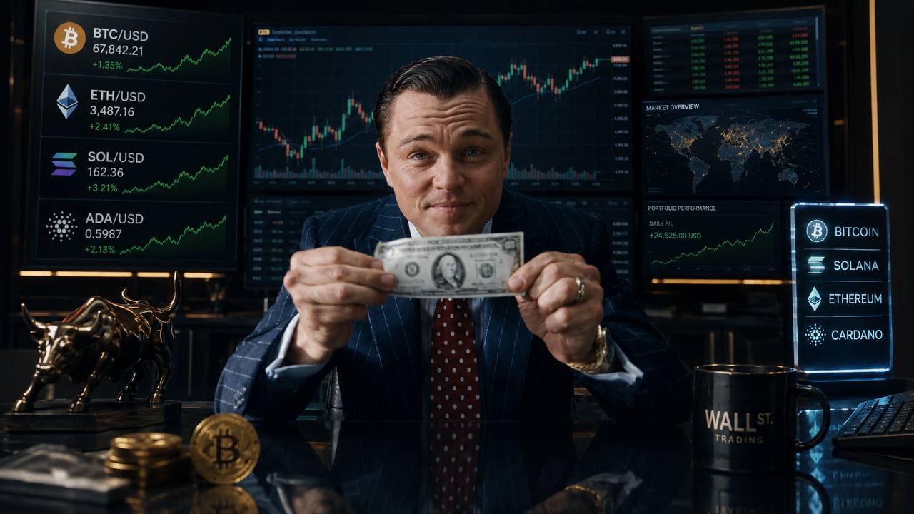 Ambiente de operações com telas de mercado e criptoativos